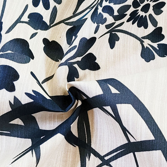 Japanese Yukata Kimono - Black Daisies in Off White