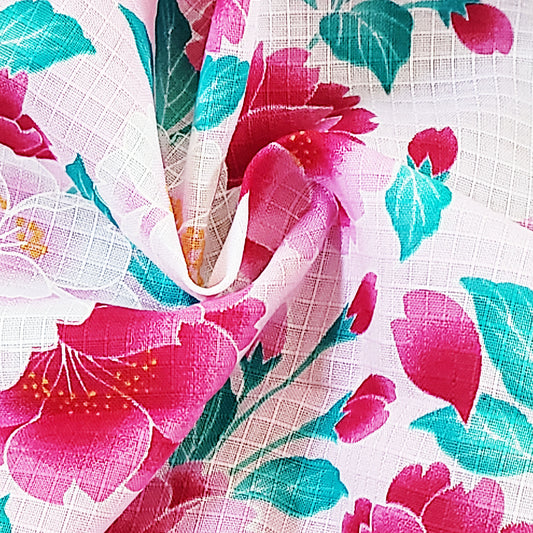 Japanese Yukata Kimono - Pink Cherry Blossoms in White