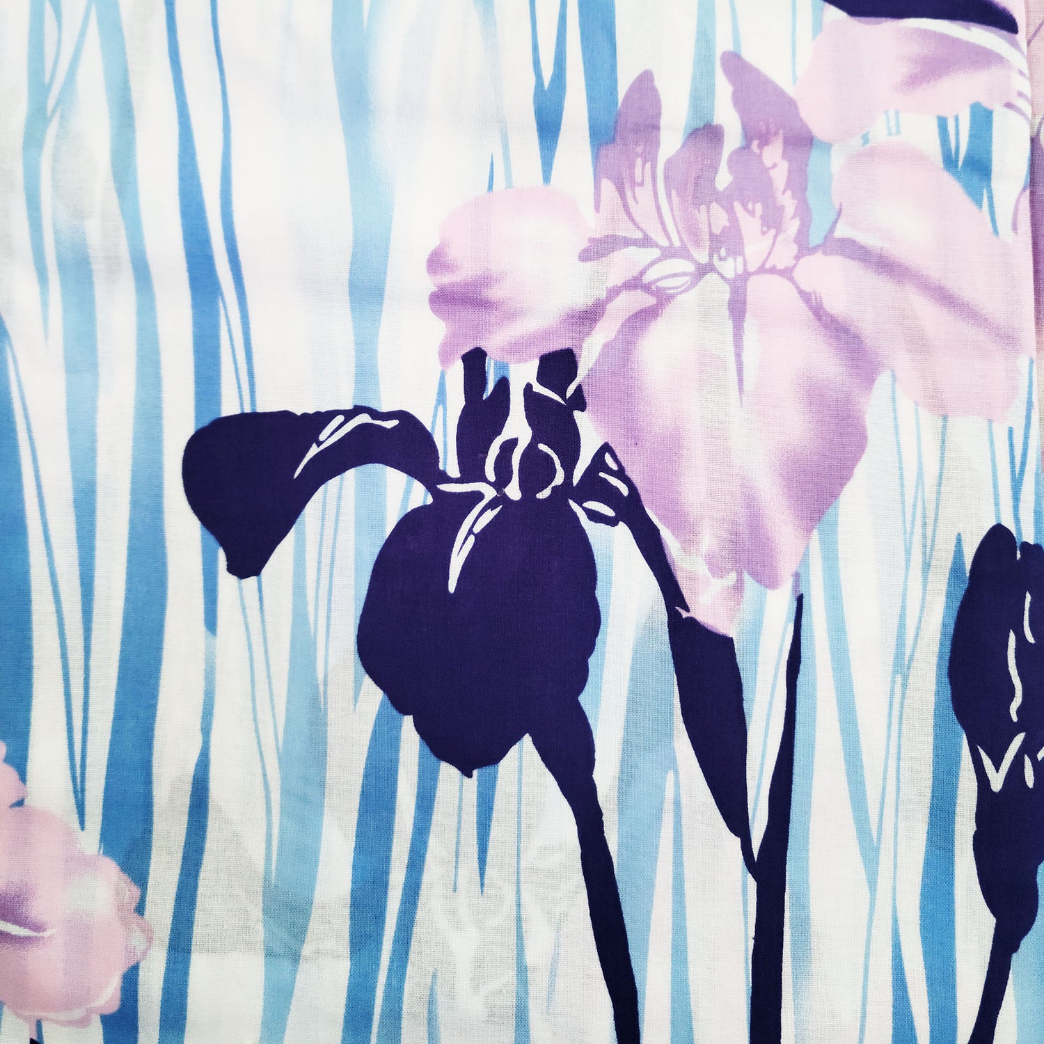 Japanese Yukata Kimono - Pink and Purple Irises in White