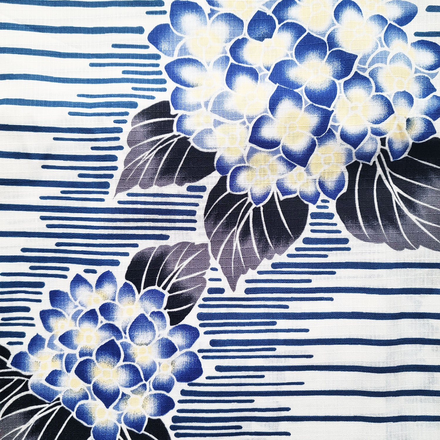 Japanese Yukata Kimono - Blue Hydrangea in White