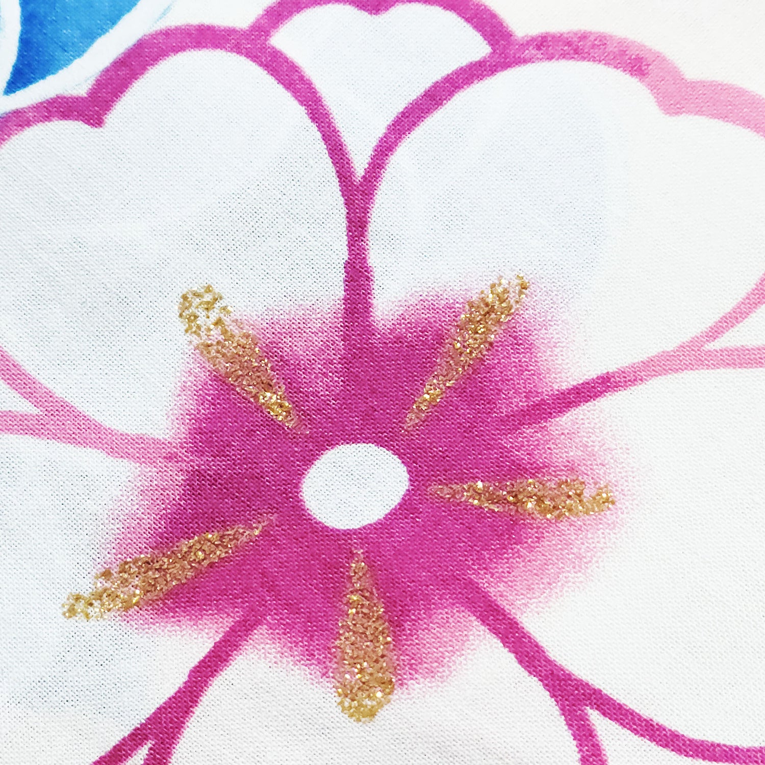 Japanese Yukata Kimono - Blue and Pink Cherry Blossoms in White
