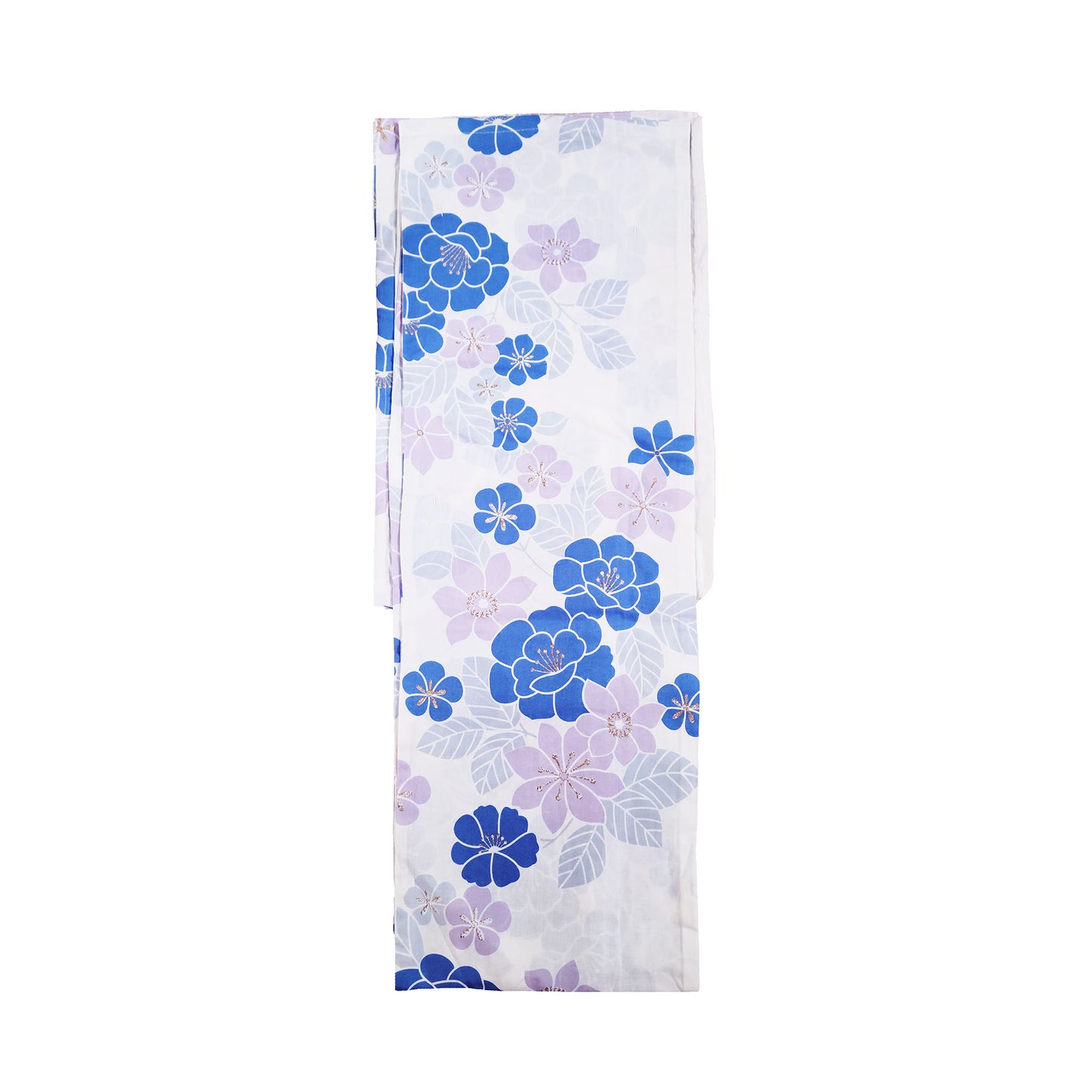 Japanese Yukata Kimono - Blue and Purple Flowers in White