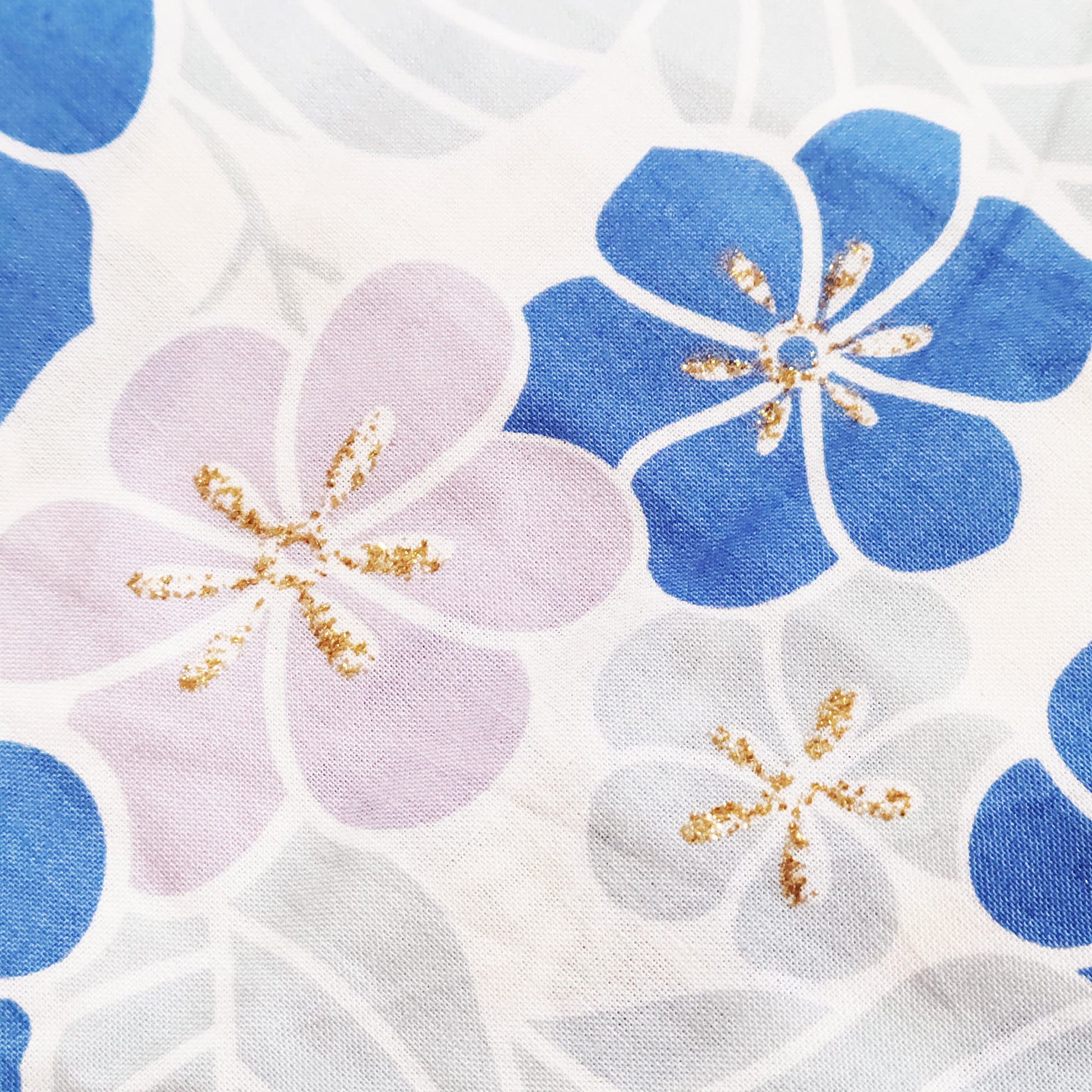 Japanese Yukata Kimono - Blue and Purple Flowers in White