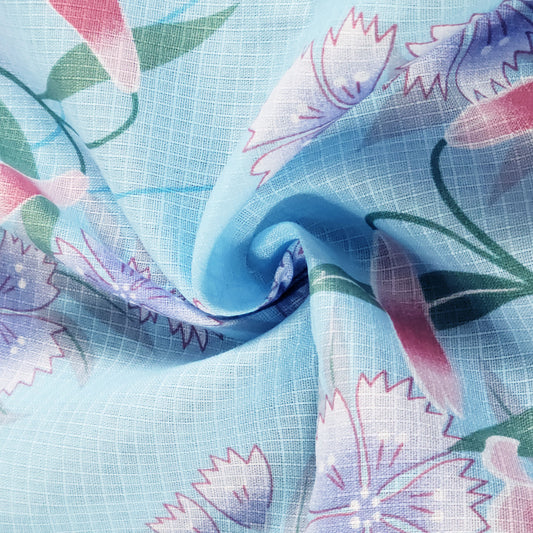 Traditional Japanese Yukata Kimono - Pink Lilies in Blue