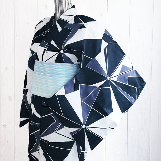 Japanese Yukata Kimono - Geometric Black and White