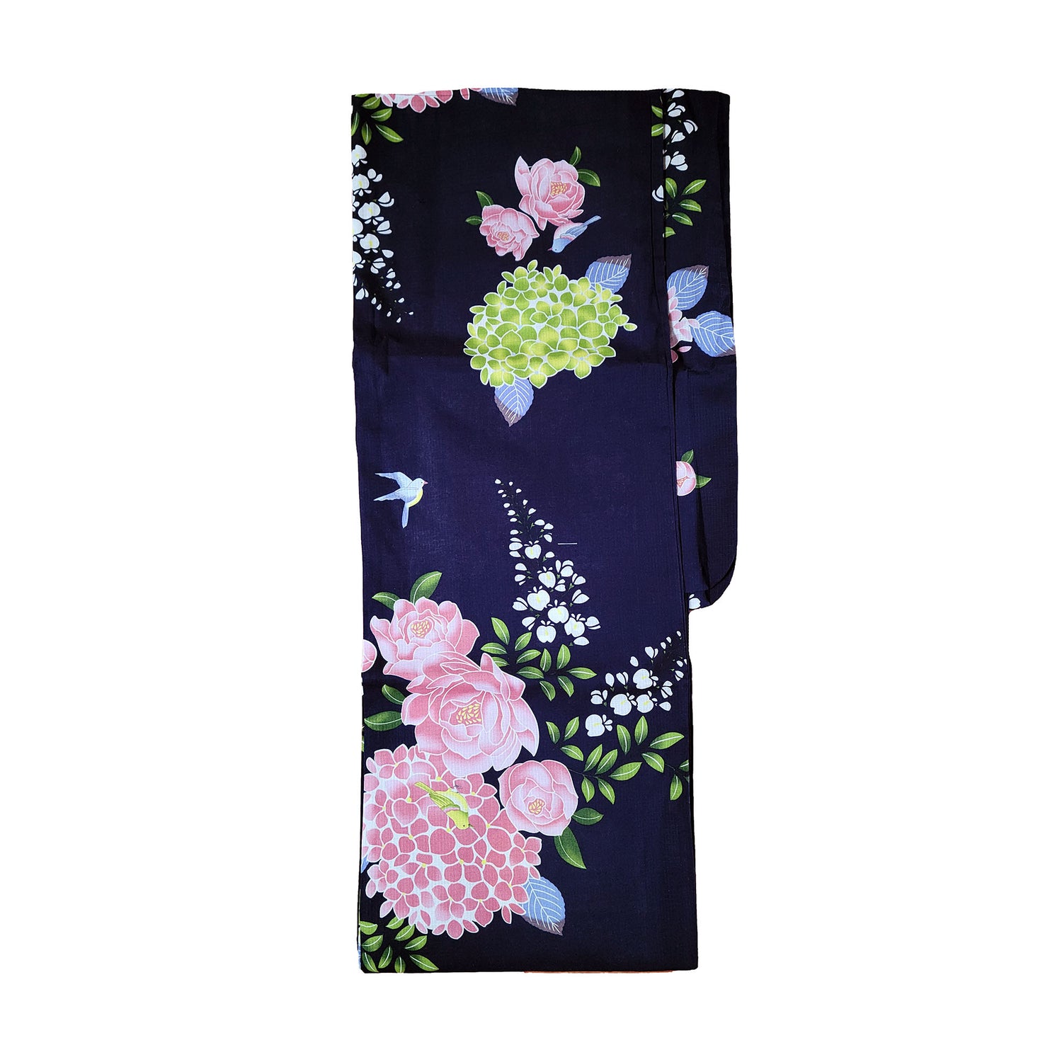 Japanese Yukata Kimono - Spring Flowers and Birds in Navy Blue