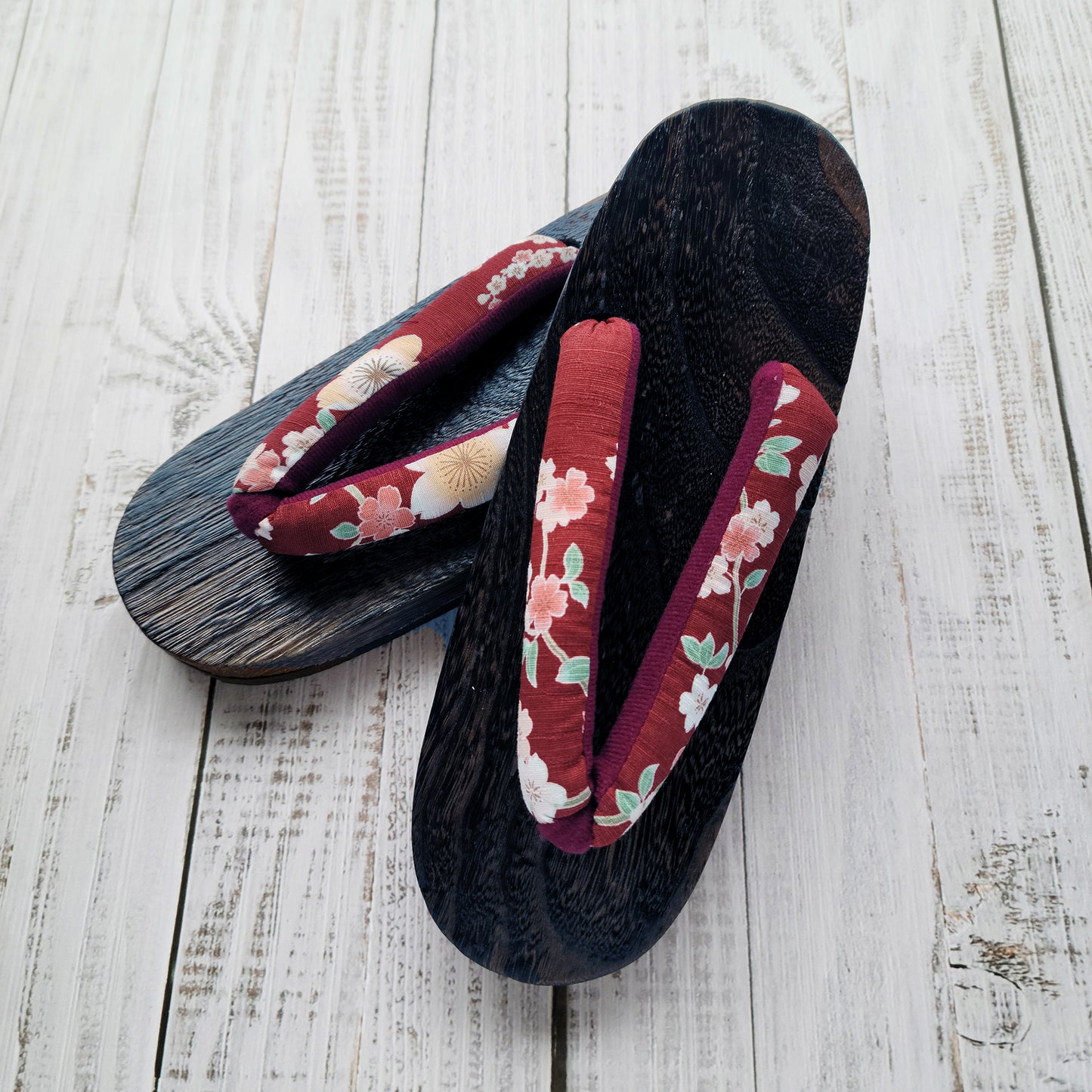Geta Sandals for Women - Cherry Blossoms in Maroon