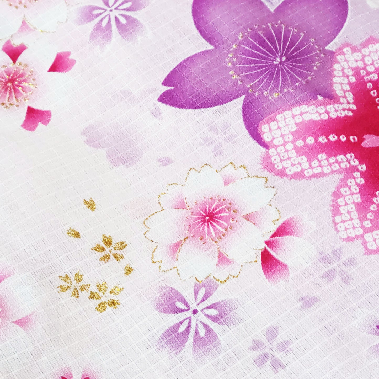 Japanese Women's Yukata Kimono - Pink and Purple Cherry Blossoms in Gradient White Purple