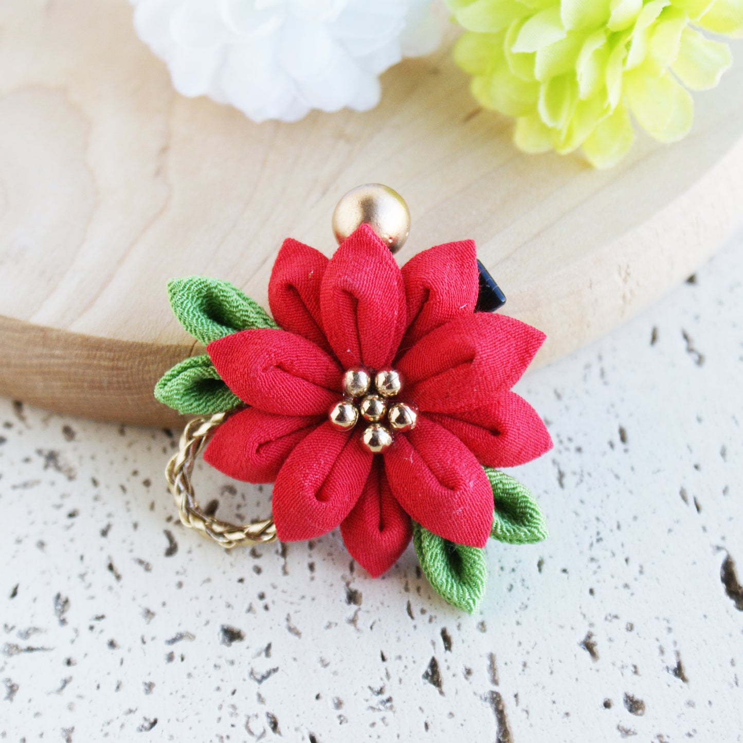 Christmas Flower Red Poinsettia Japanese Kanzashi Hair Clip