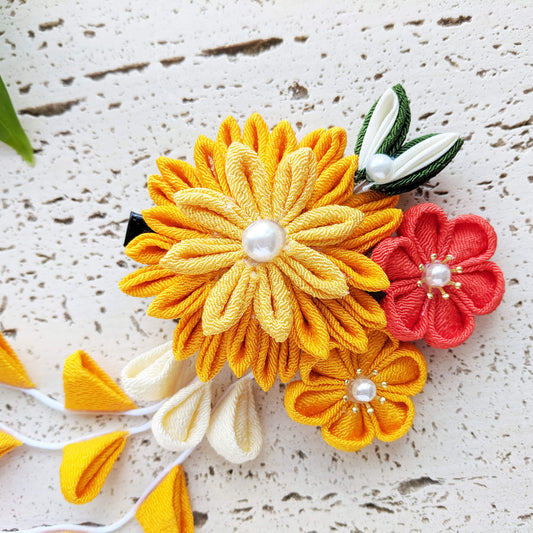 Chrysanthemum Bouquet Hair Clip - Shades of Orange