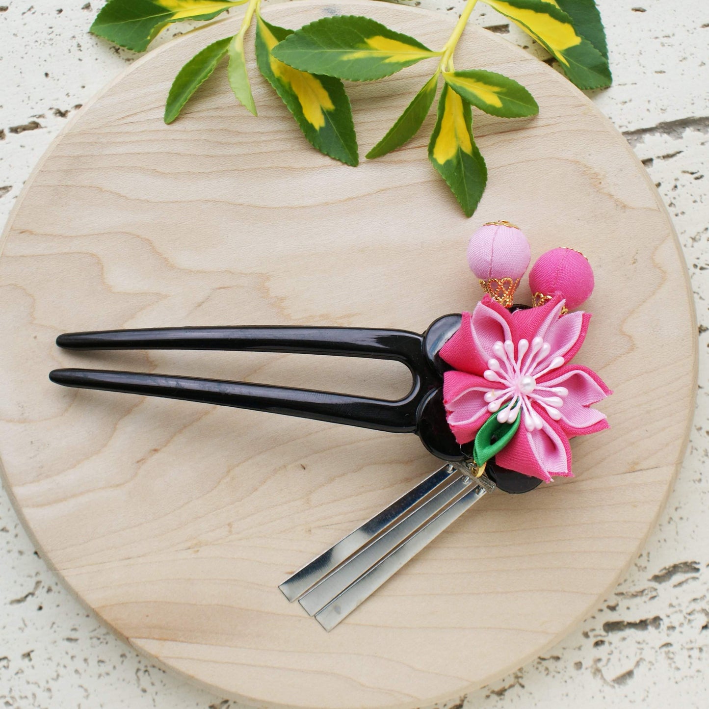 Cherry Blossom Two Leg Hair Stick - Kanzashi Hair Stick Top