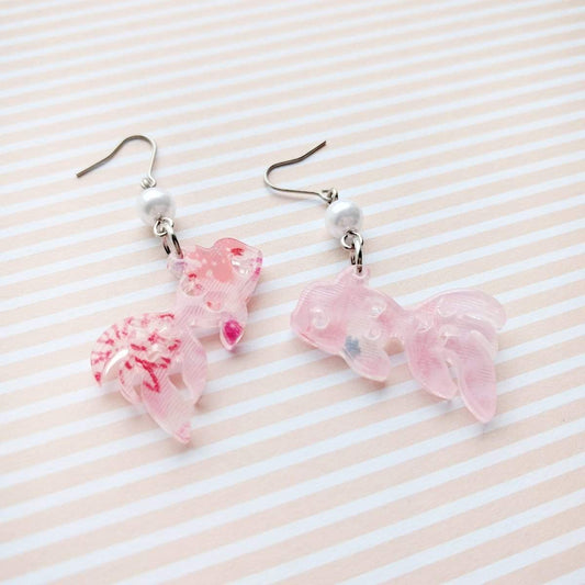 Dangle Gold Fish Earrings by Cocoluck - Closeup