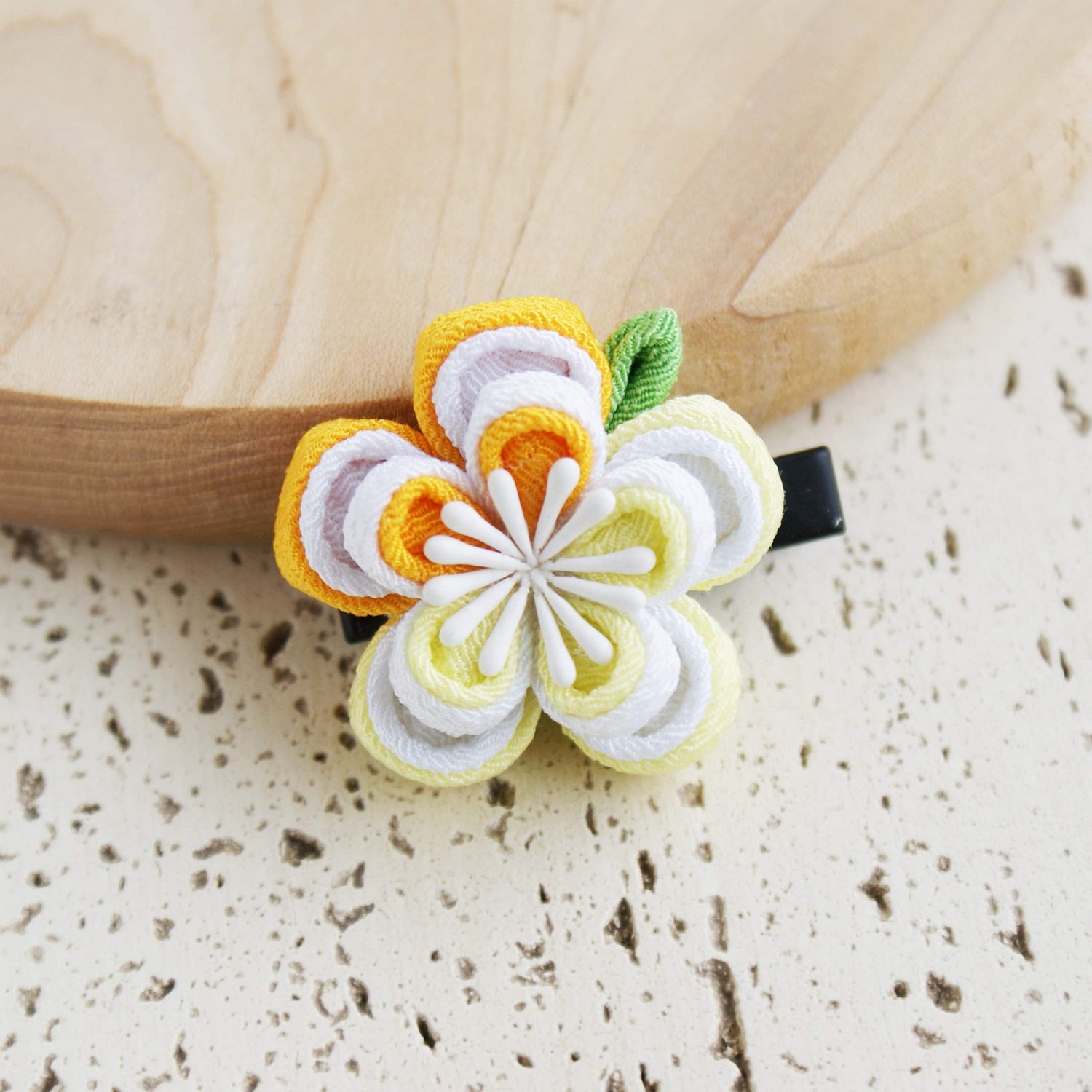 Double Layers Plum Blossoms Kanzashi Hair Clip Yellow