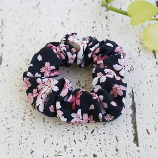 Fabric Scrunchie - Black Cherry Blossoms
