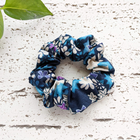 Fabric Scrunchie - Floral Indigo Blue