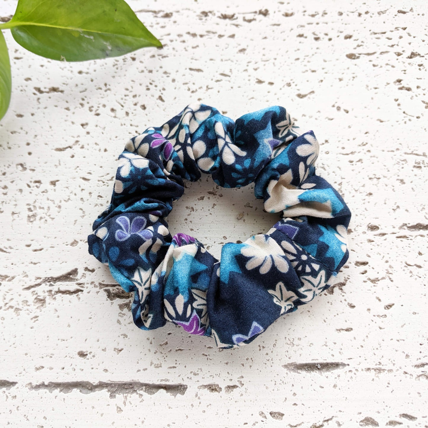 Fabric Scrunchie - Floral Indigo Blue