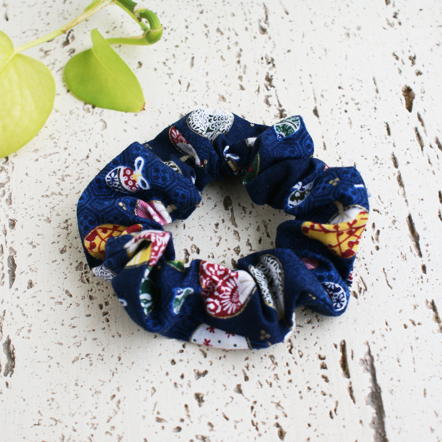 Fabric Scrunchie - Japanese Uchiwa Fan in Blue