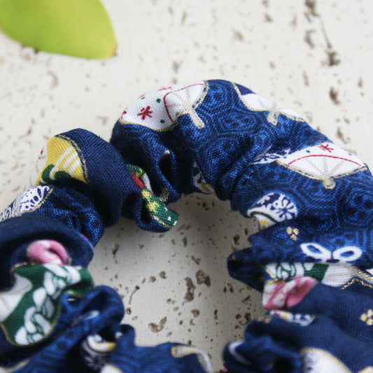 Fabric Scrunchie - Japanese Uchiwa Fan in Blue