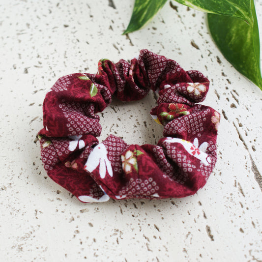 Fabric Scrunchie - Moon Bunny in Maroon