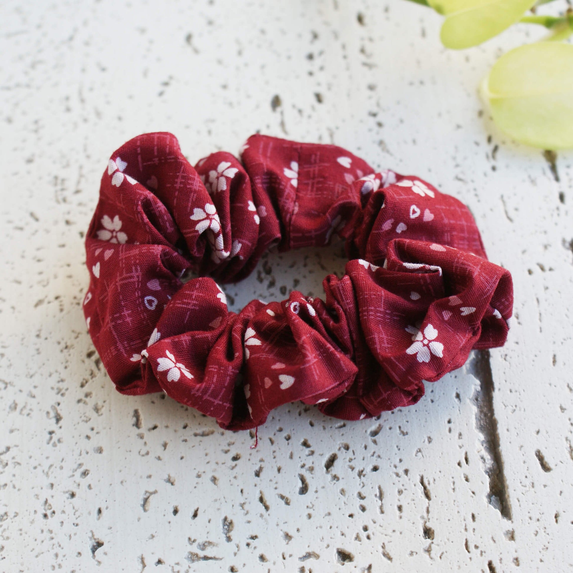 Fabric Scrunchie - Small Cherry Blossoms Red