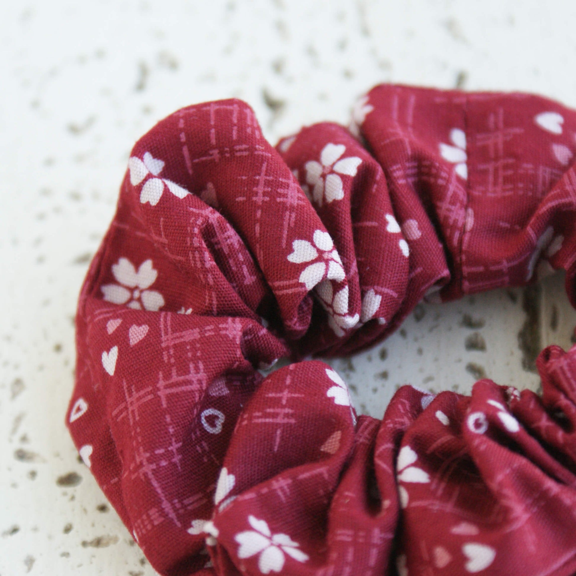 Fabric Scrunchie - Small Cherry Blossoms Red