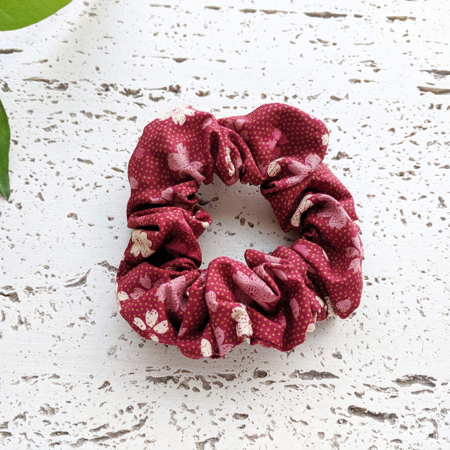 Fabric Scrunchie - Sweet Cherry Blossoms Maroon