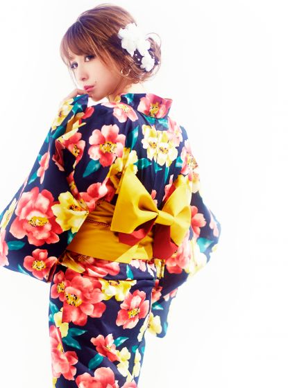 GRL Yukata - Camellia Garden Navy