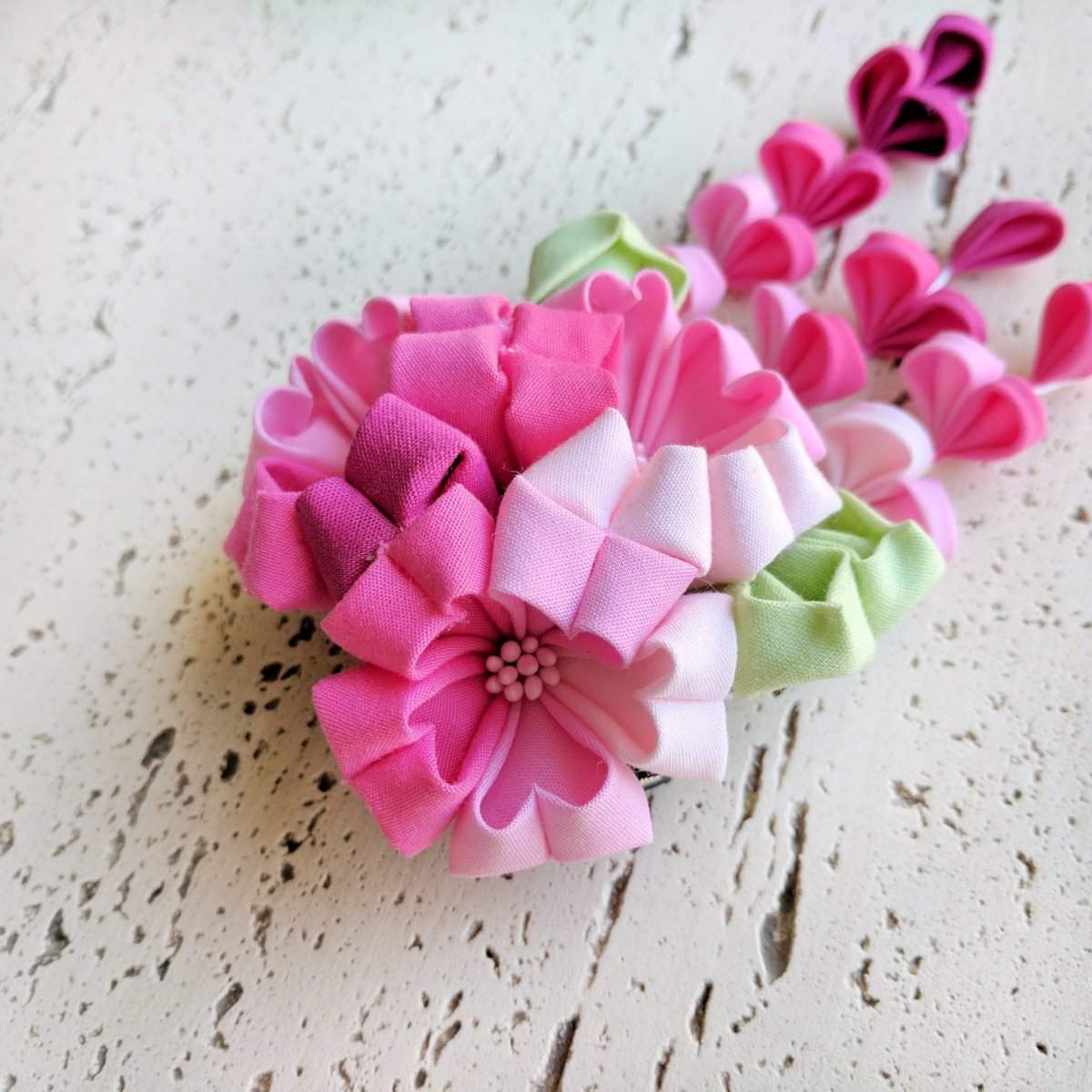 Geisha Cherry Blossoms Fabric Hair Ornament for Kimonos - Closeup