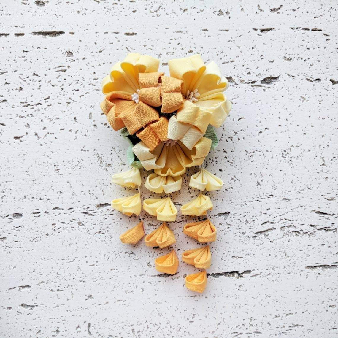 Geisha Cherry Blossoms Fabric Hair Ornament for Kimonos - Yellow