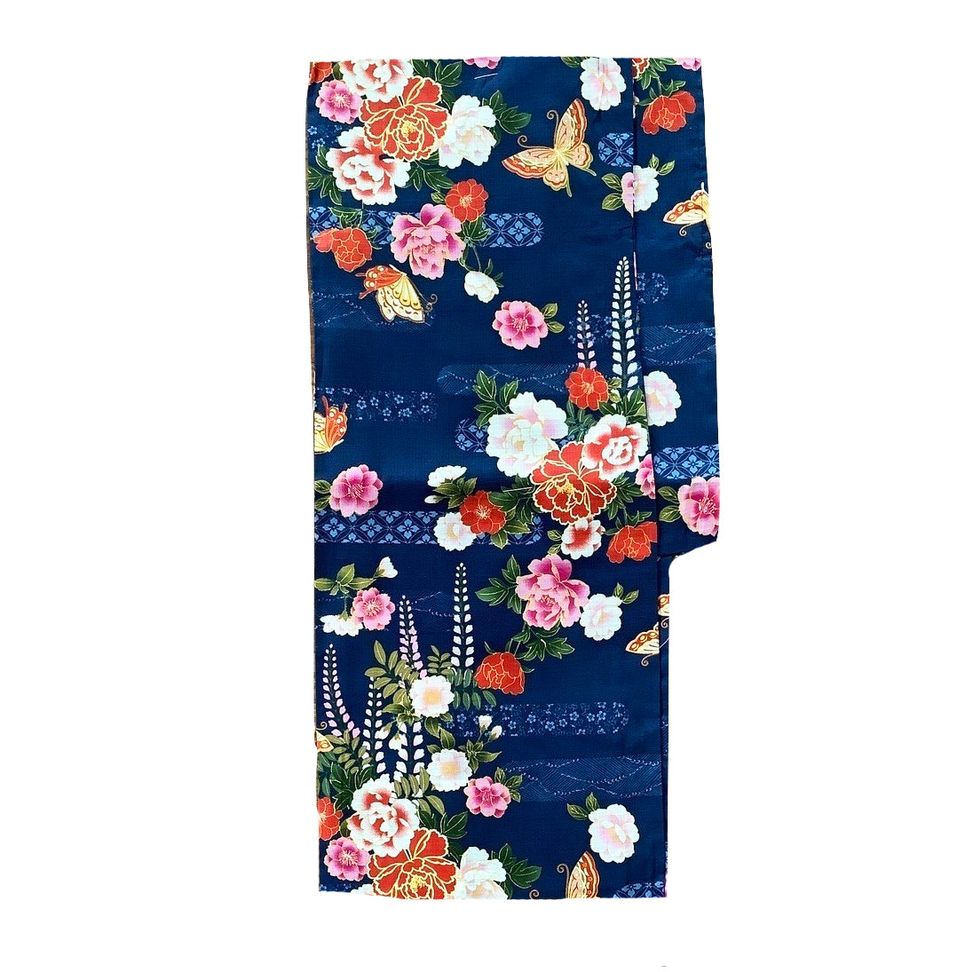 Yukata Kimono - Peony Flowers and Butterflies Blue