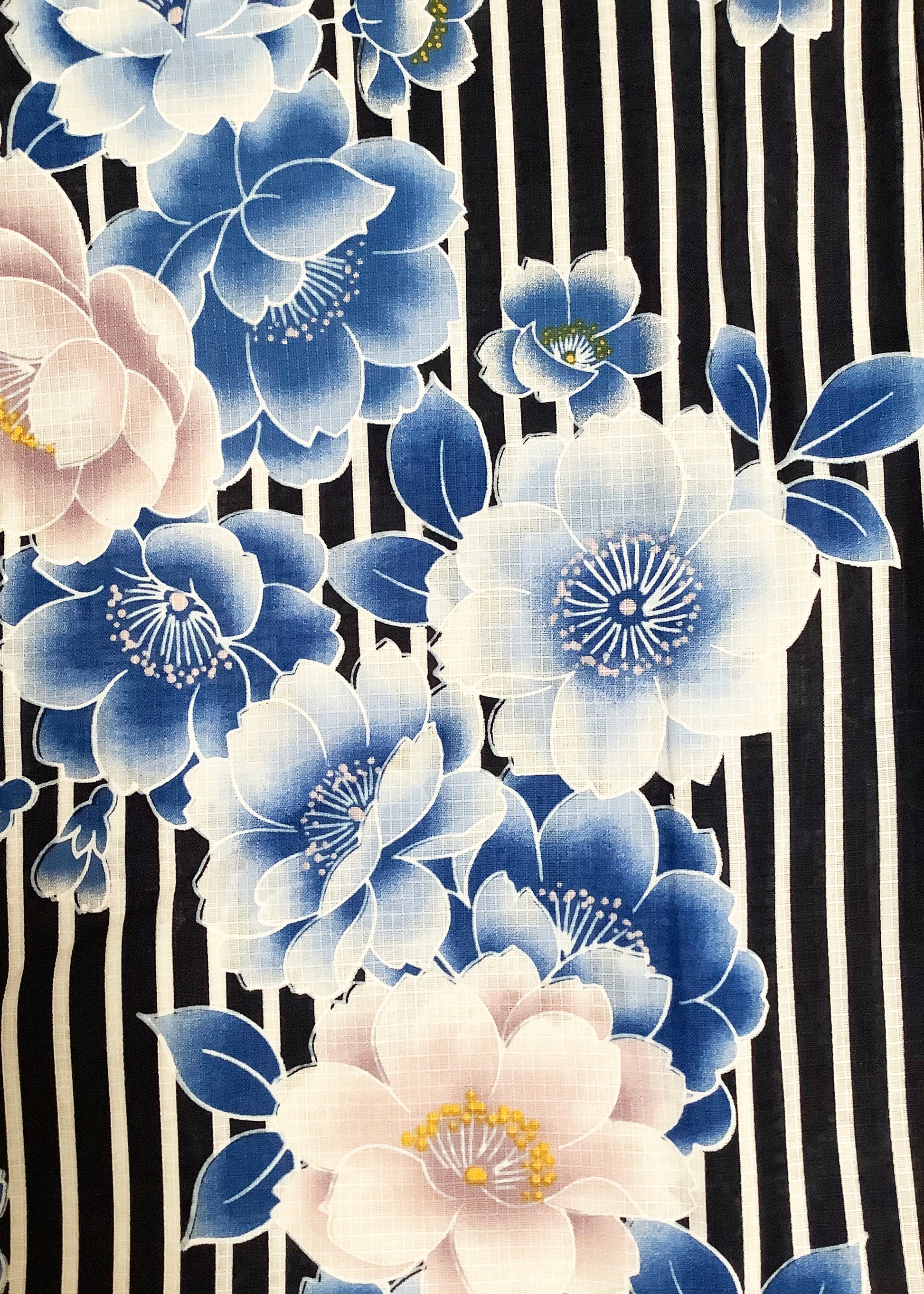 Yukata Kimono - Blue Floral Stripes