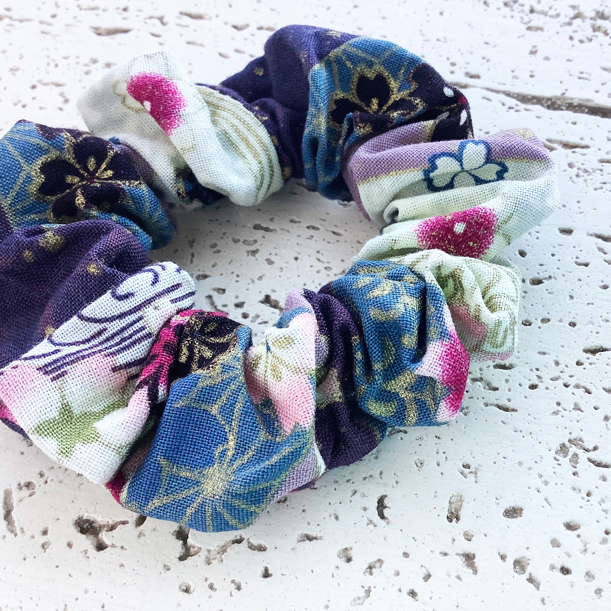 Japanese fabric scrunchie cherry blossom blue