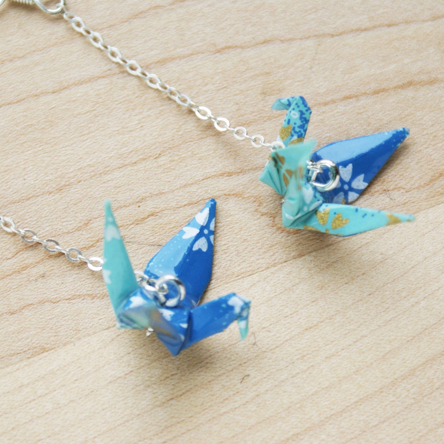 Japanese Origami Paper Crane Sterling Silver Earrings - Sakura Blue