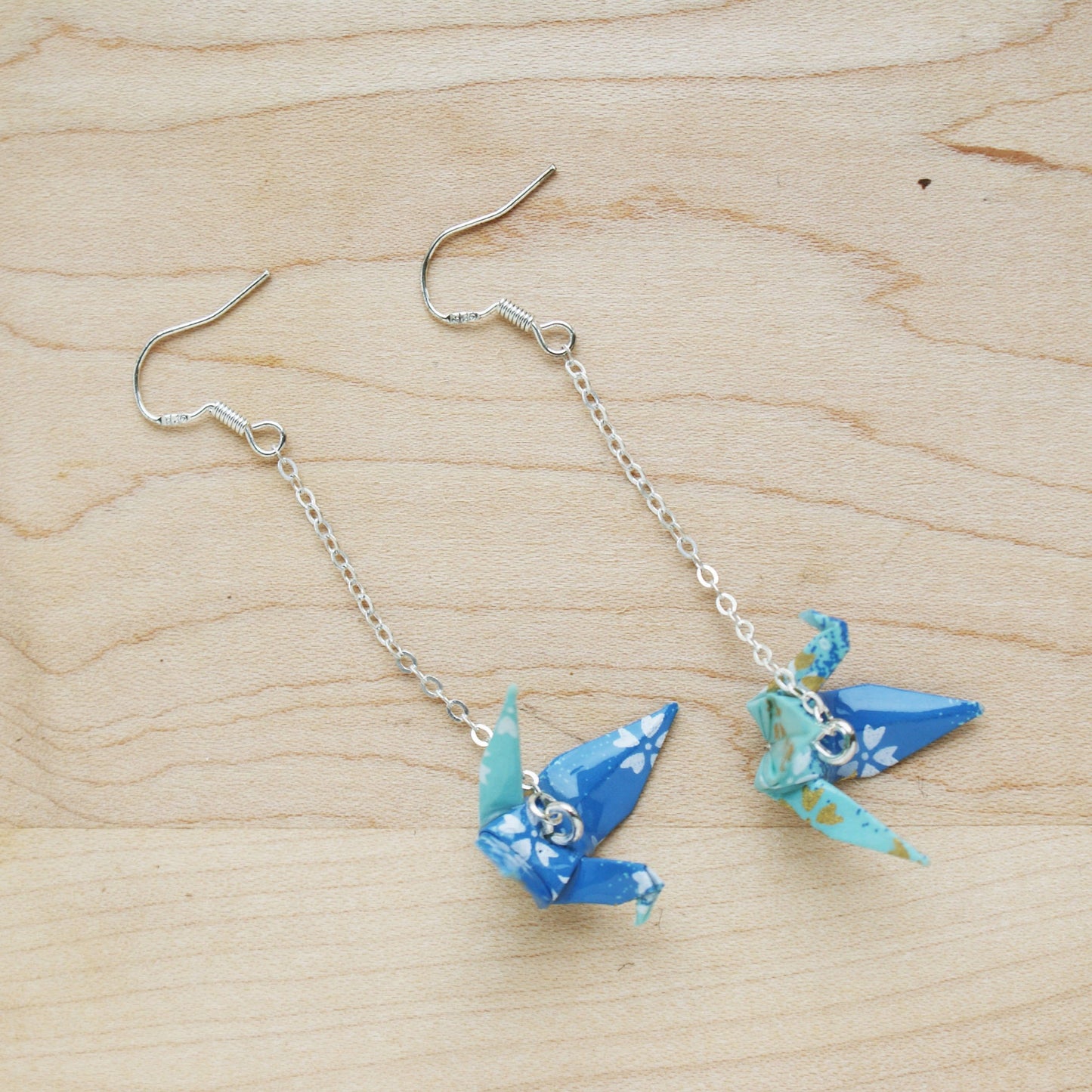 Japanese Origami Paper Crane Sterling Silver Earrings - Sakura Blue