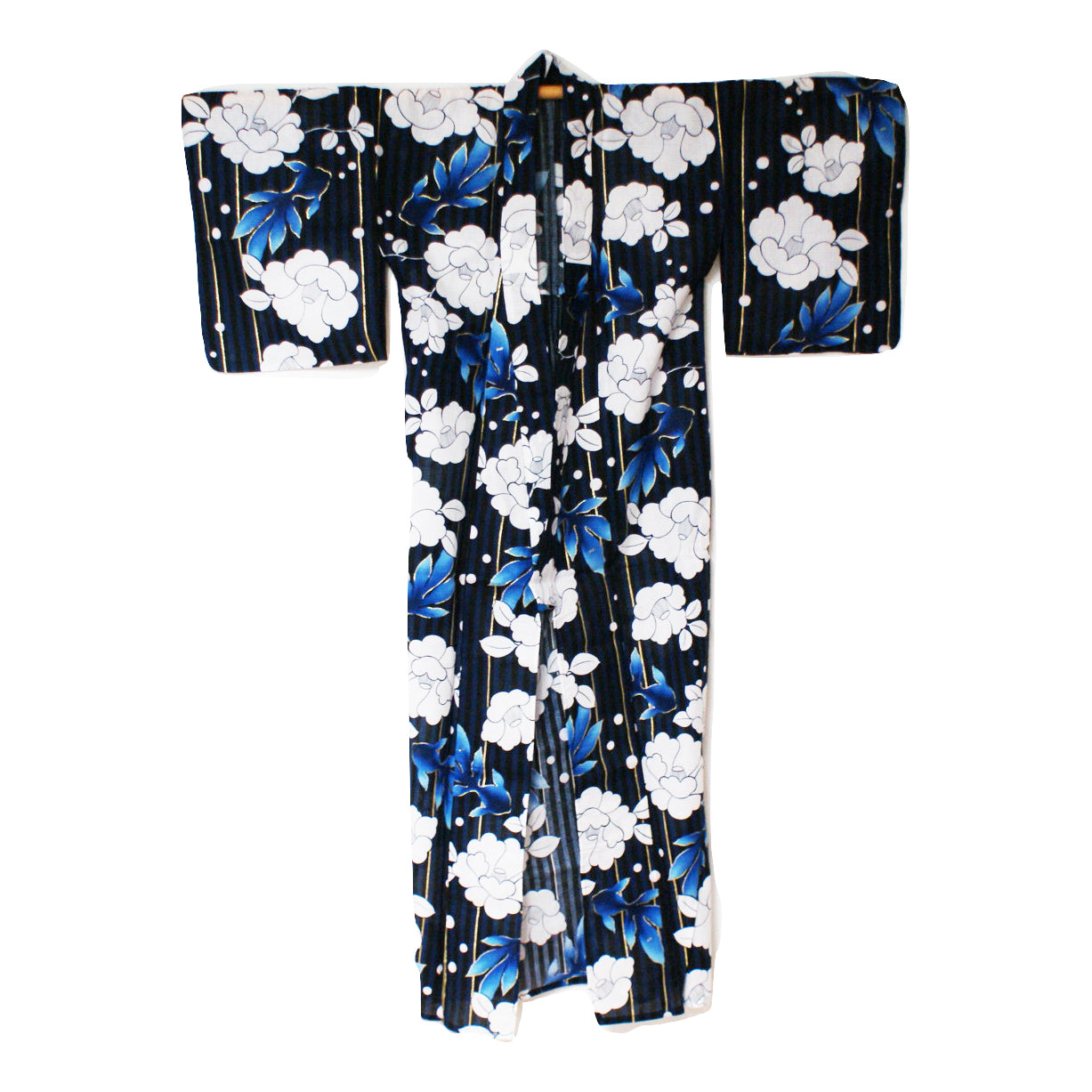 Japanese Yukata Camellia and Goldfish Navy Full