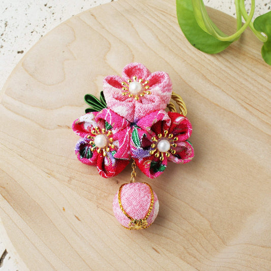 Kanzashi Plum Blossoms Ball Pendant Hair Clip for Japanese Kimono