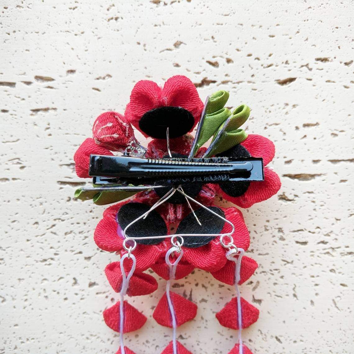 Kanzashi Plum Blossoms Bouquet Hair Clip for Japanese Kimono - Back