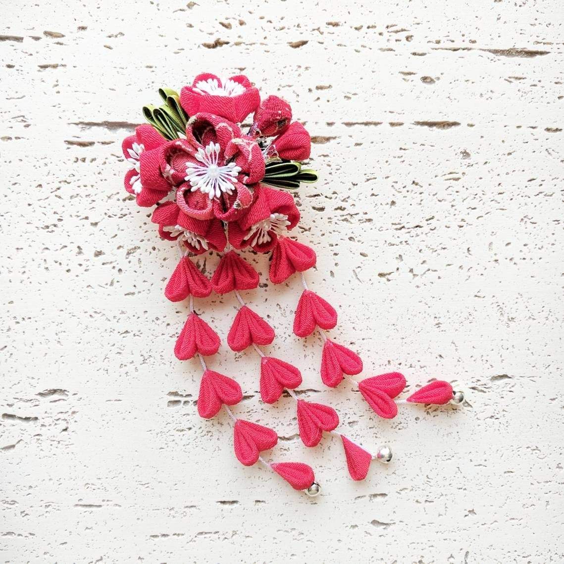 Kanzashi Plum Blossoms Bouquet Hair Clip for Japanese Kimono