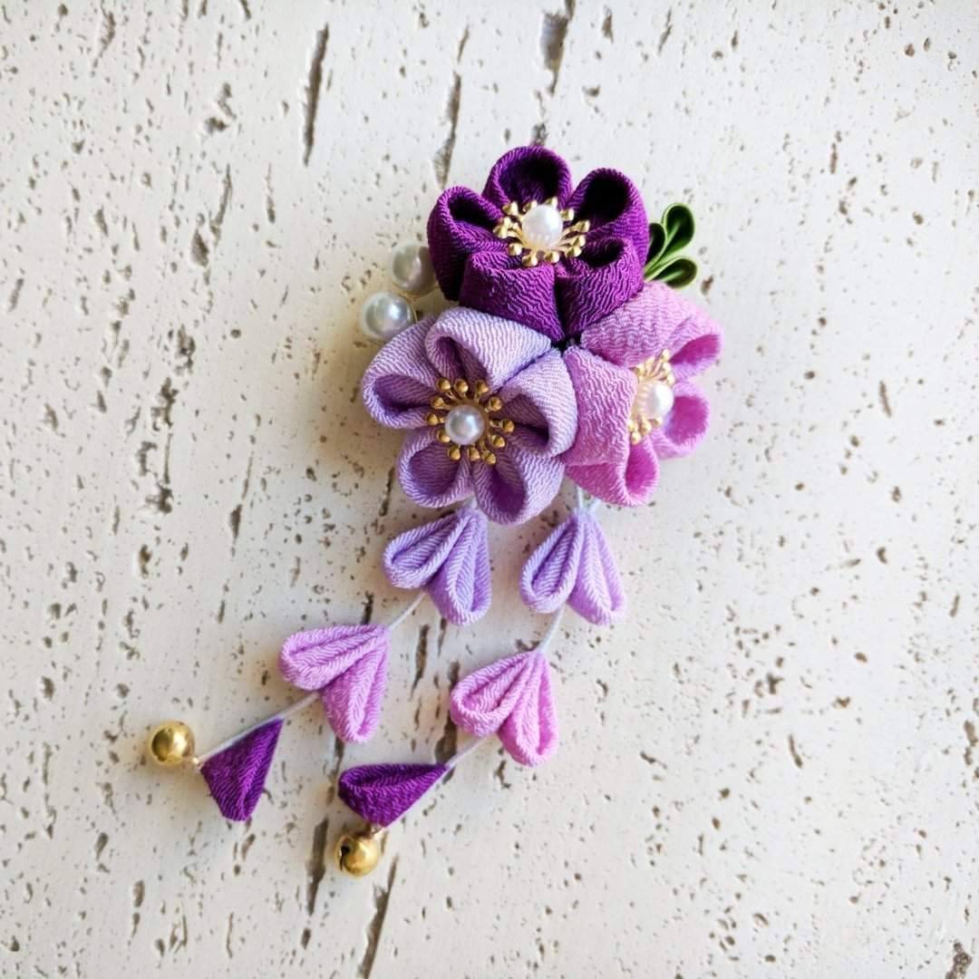 Kanzashi Plum Blossoms Dangle Hair Clip for Japanese Kimono - Purple
