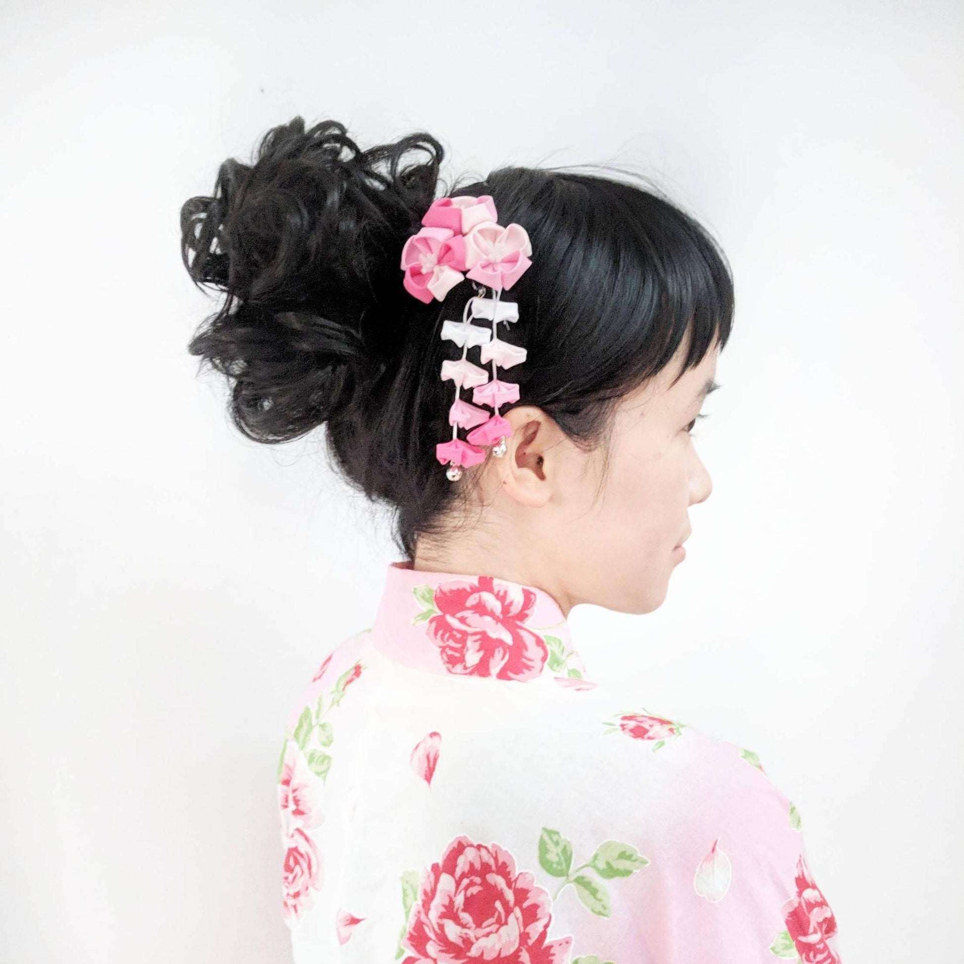 Kanzashi Plum Blossoms Two Leg Hair Stick for Japanese Kimono with model