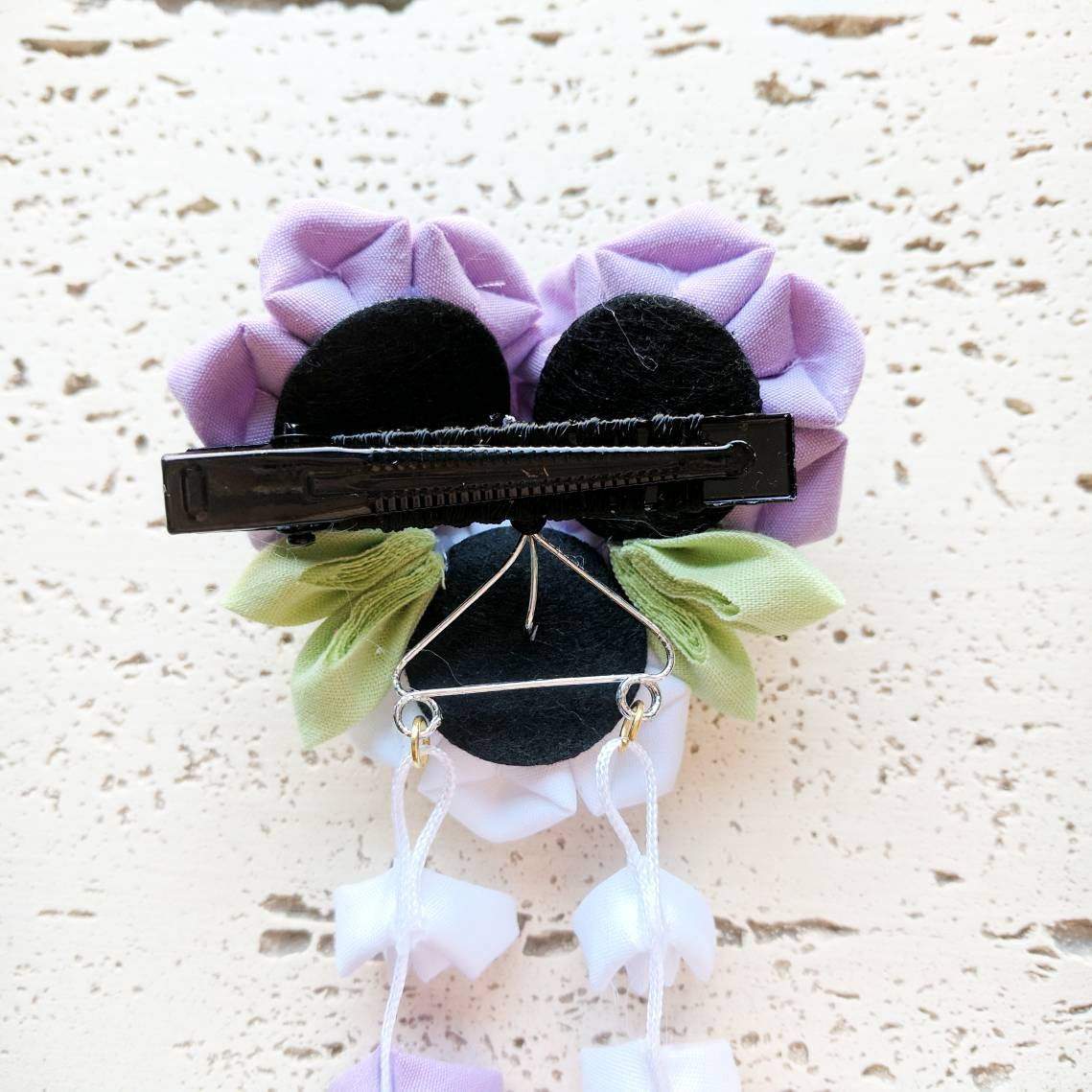 Kanzashi Purple Narcissus Flowers Dangle Hair Clip for Japanese Kimono - Back