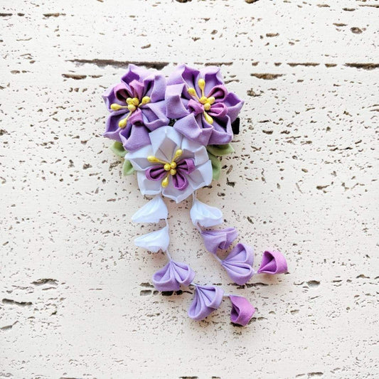 Kanzashi Purple Narcissus Flowers Dangle Hair Clip for Japanese Kimono