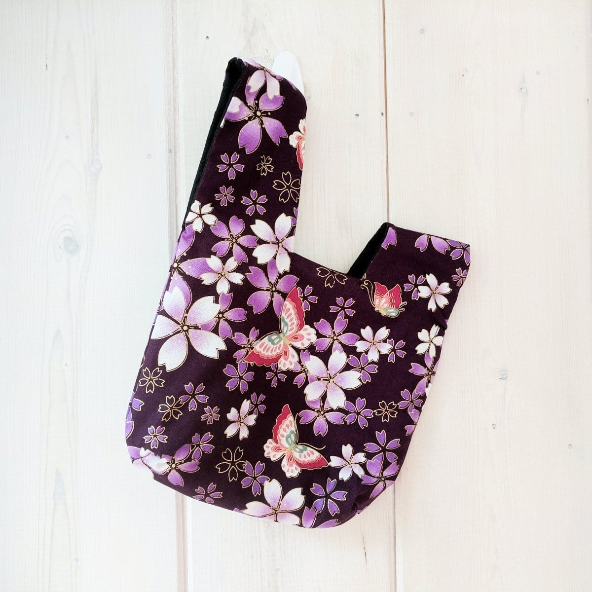 Kimono Knot Bag Wristlet Purple Butterflies - Front