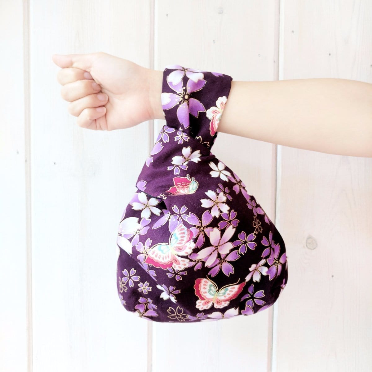 Kimono Knot Bag Wristlet Purple Butterflies