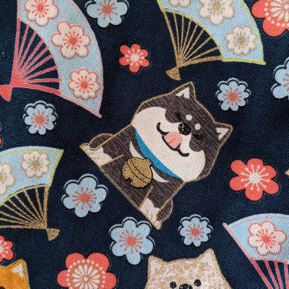Kimono Knot Bag Wristlet Shiba Inu Navy - Pattern