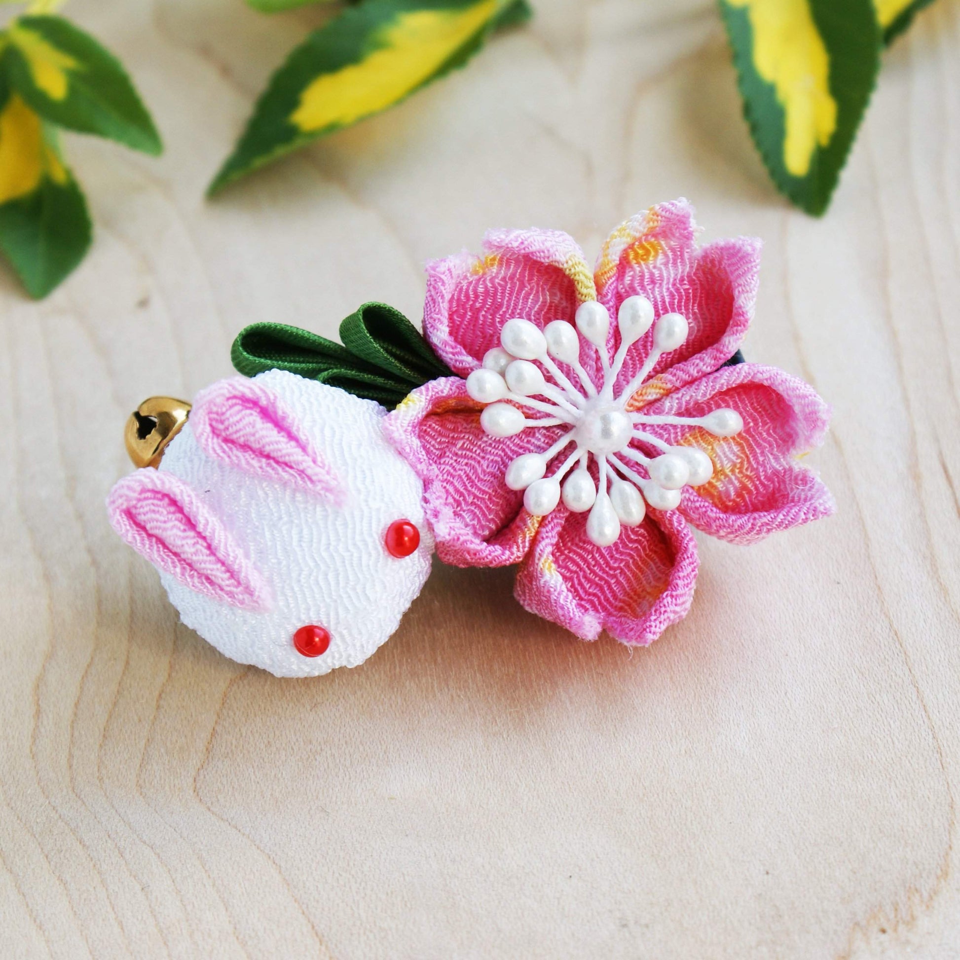 Cherry Blossom and Moon Bunny Hair Clip - Kimono Hair Accessories
