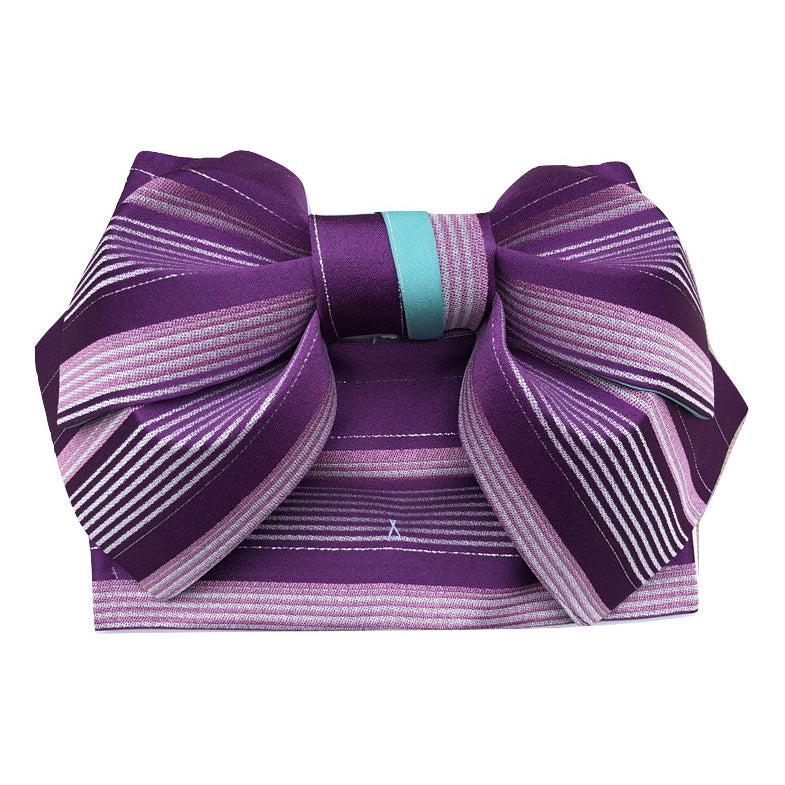Pre-Tied Obi Belt - Purple Stripes