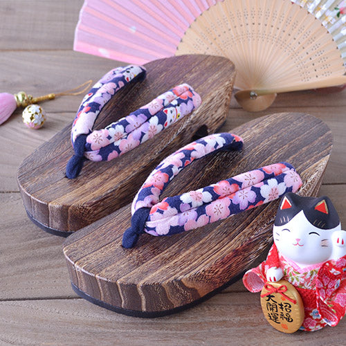 Geta Sandals for Women - Lucky Cat Cherry Blossoms Purple