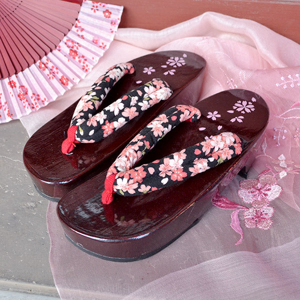 Geta Sandals for Women - Cherry Blossoms Black
