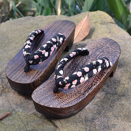 Geta Sandals for Women - Floral Black